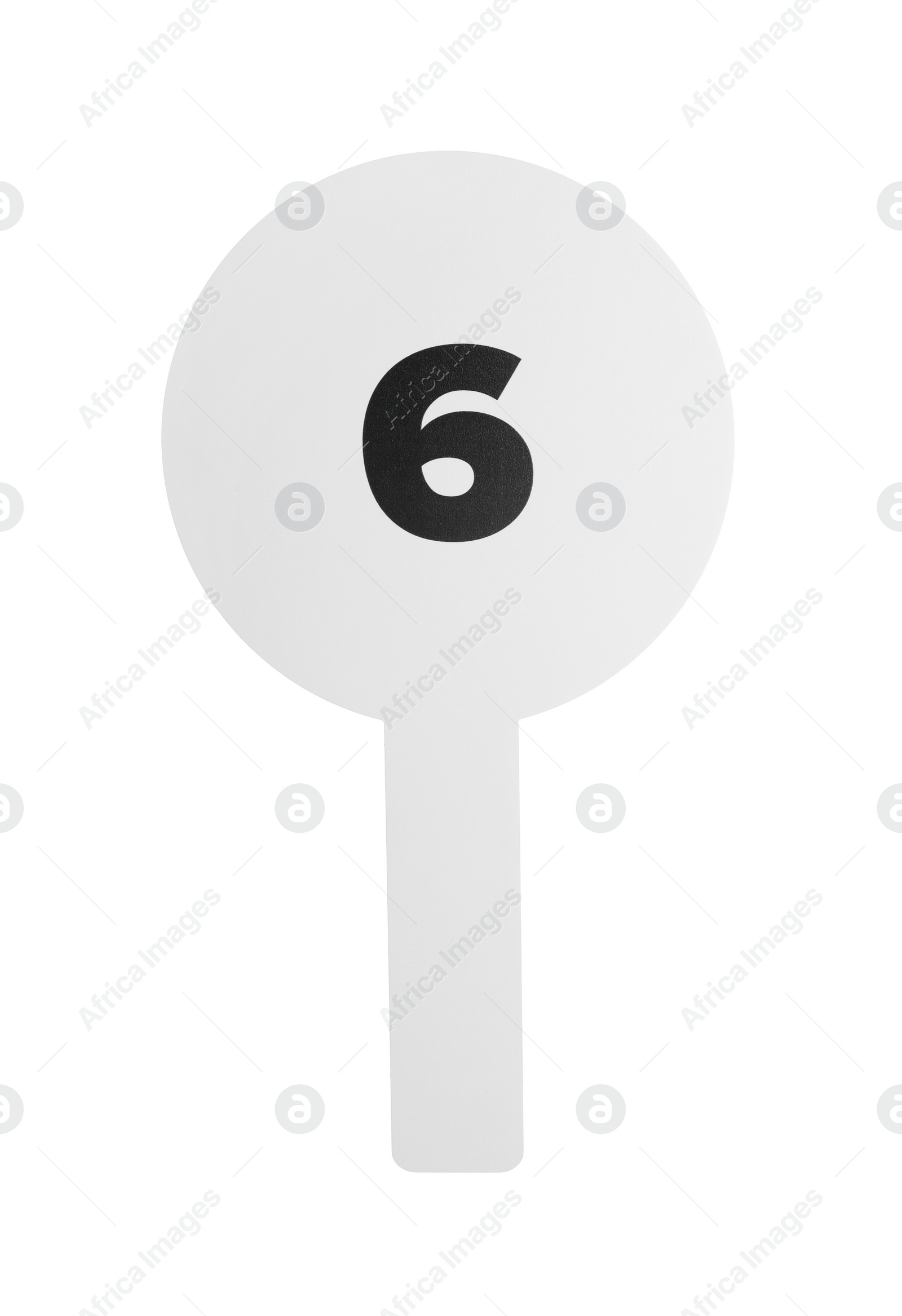 Photo of Auction paddle with number 6 isolated on white