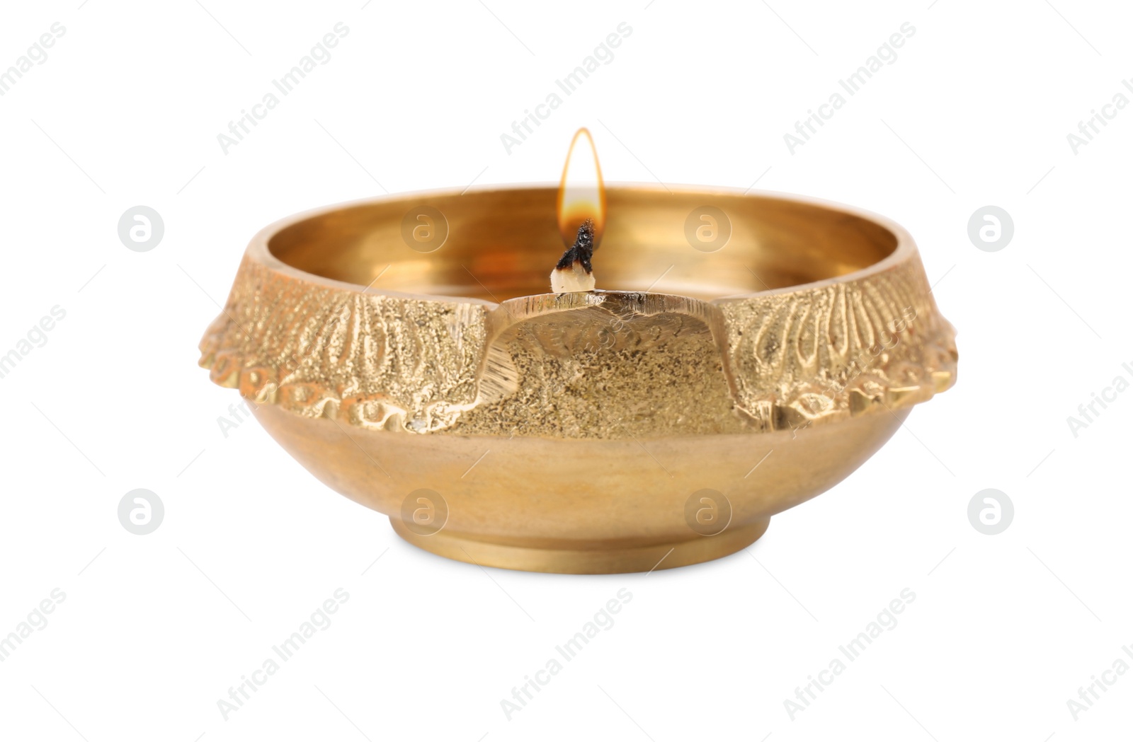 Photo of Diya lamp isolated on white. Diwali celebration