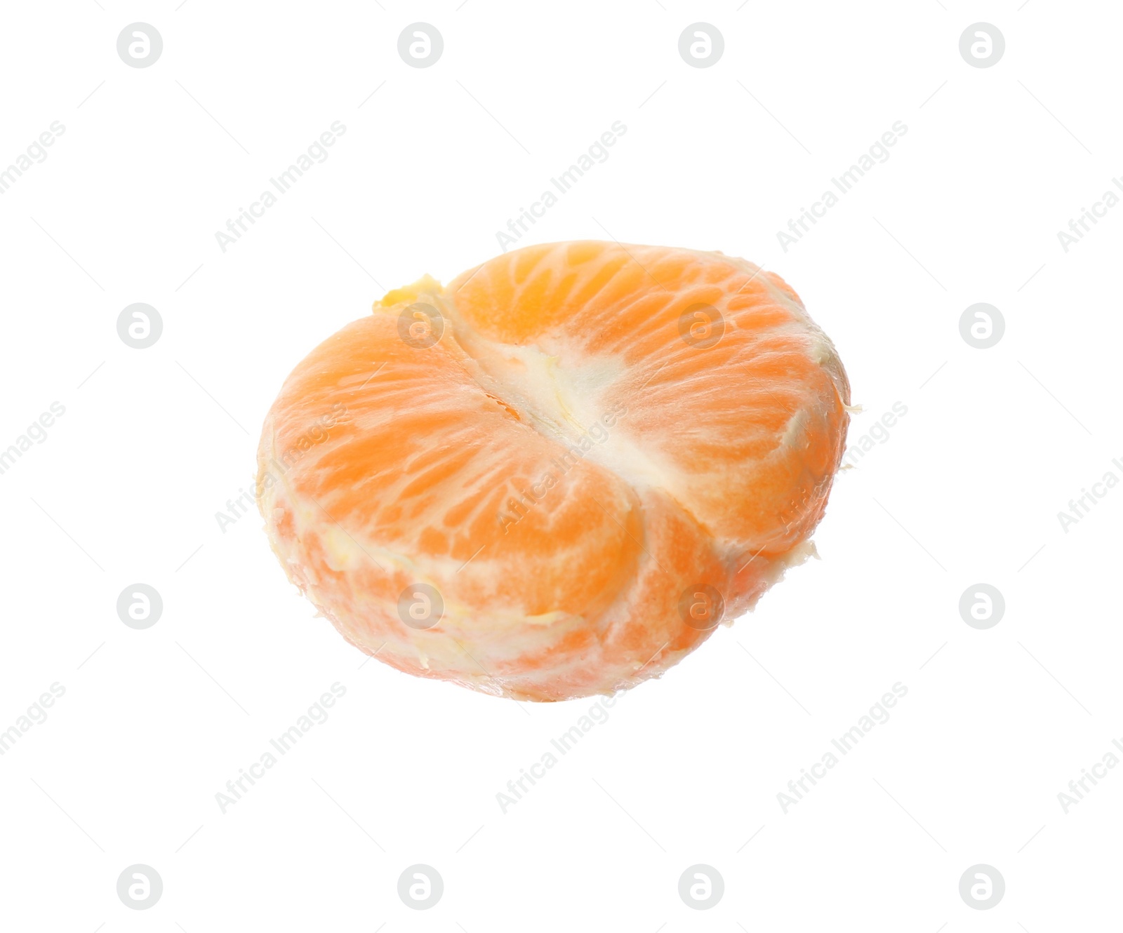 Photo of Halved fresh tangerine isolated on white. Citrus fruit