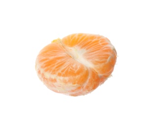 Photo of Halved fresh tangerine isolated on white. Citrus fruit