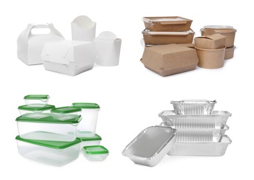 Image of Set with different containers for food on white background