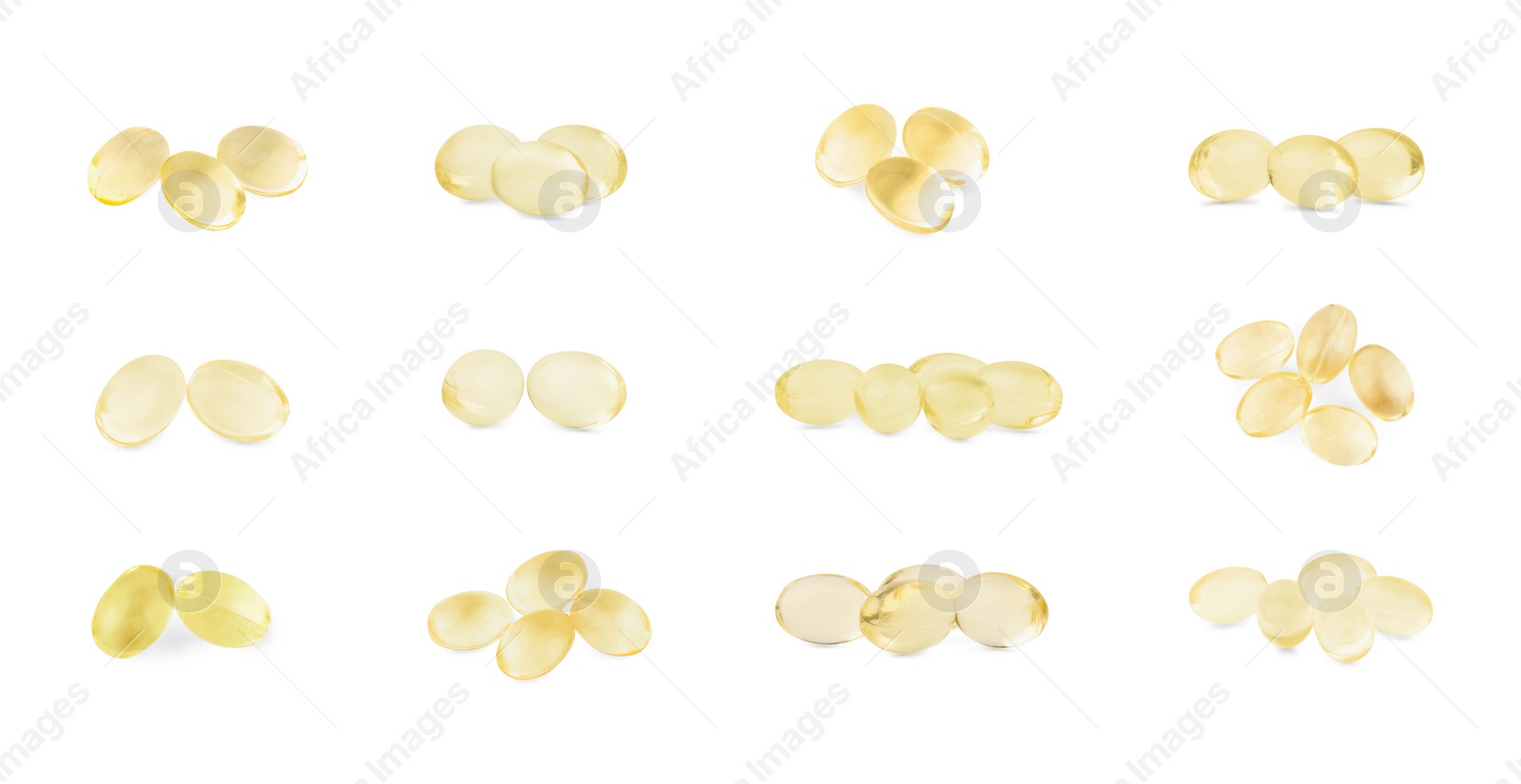 Image of Collage of vitamin pills isolated on white