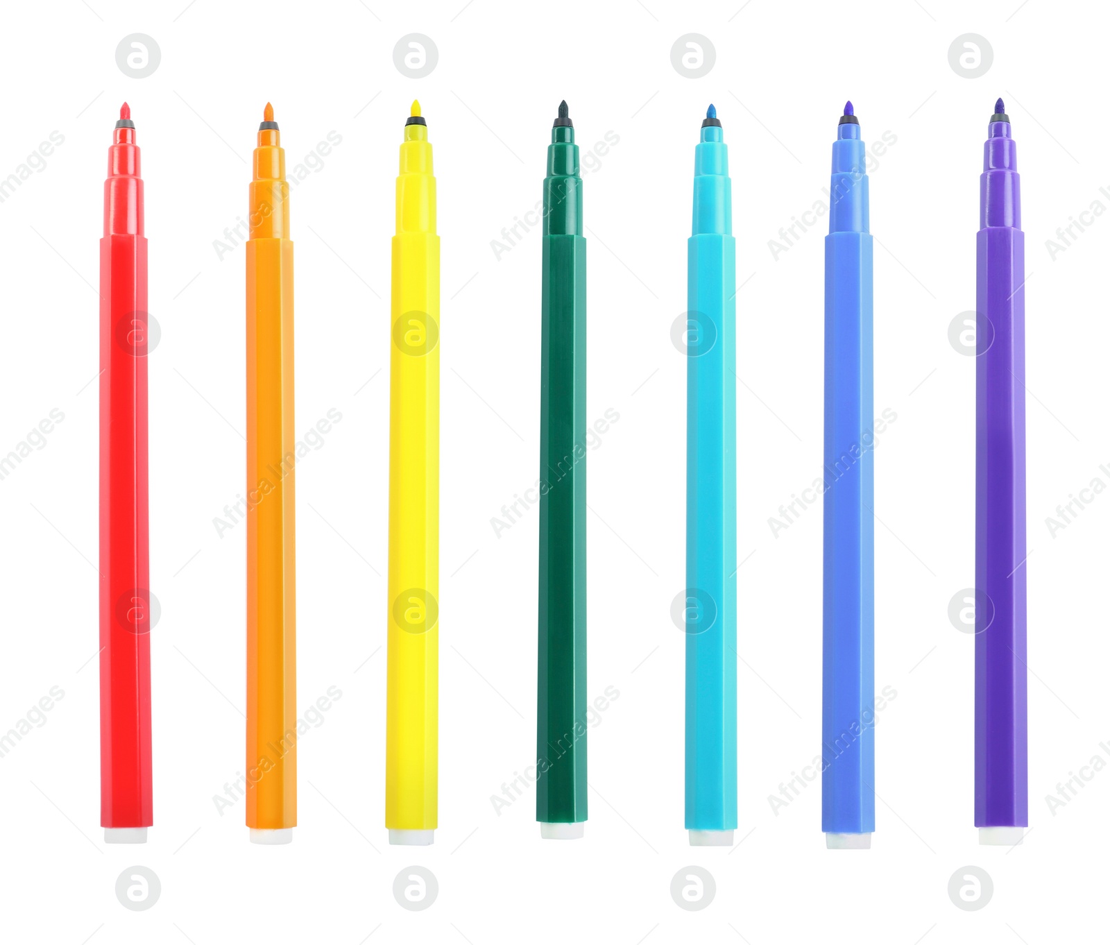 Image of Set with bright multicolored marker pens on white background