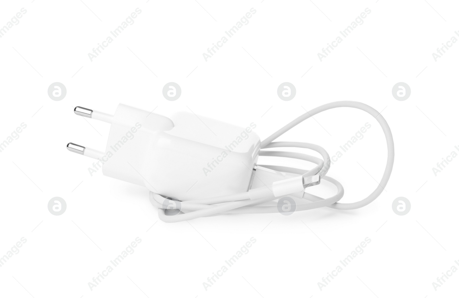 Photo of USB charger isolated on white. Modern technology