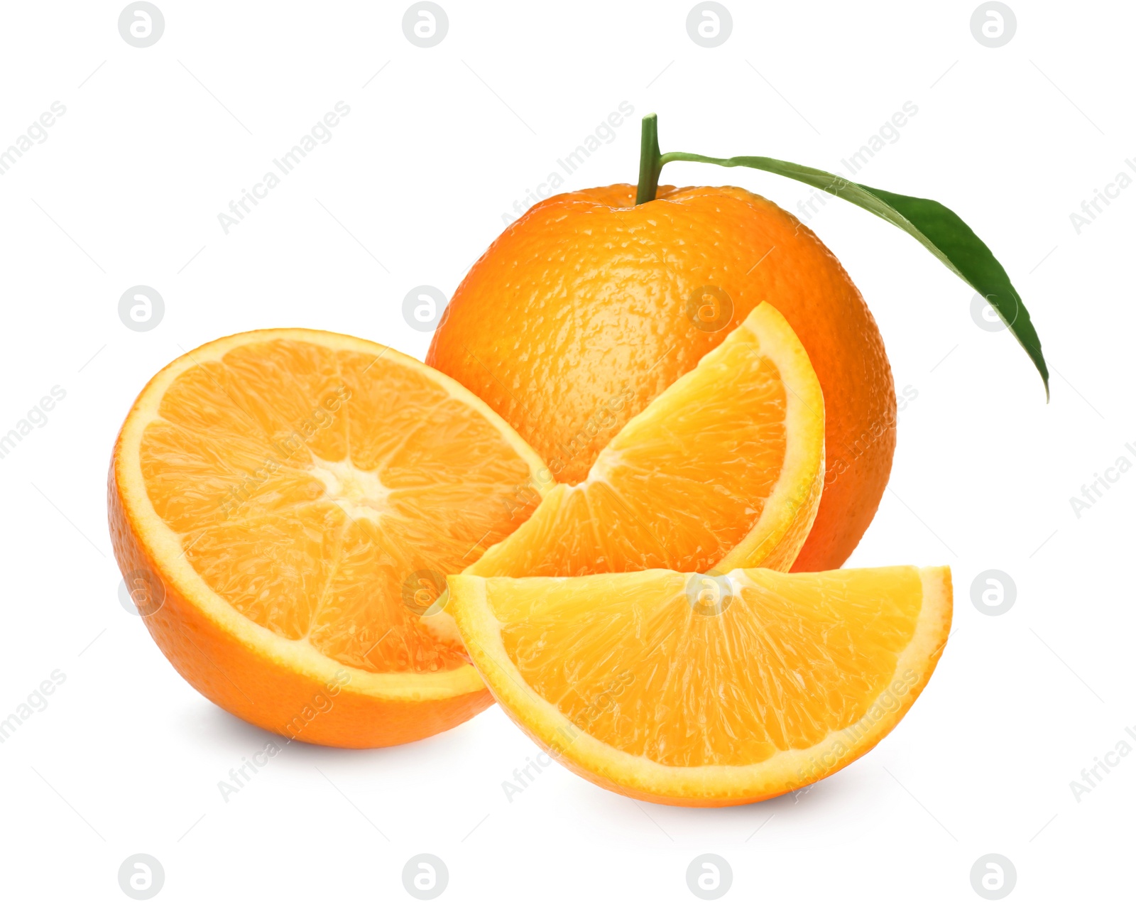 Image of Tasty fresh ripe oranges on white background