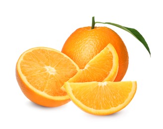 Image of Tasty fresh ripe oranges on white background