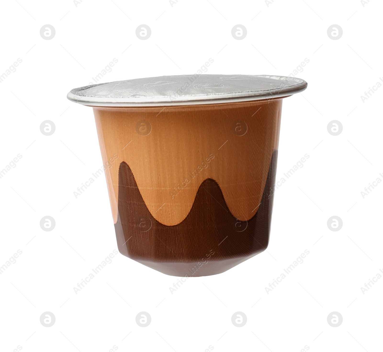 Photo of One plastic coffee capsule isolated on white