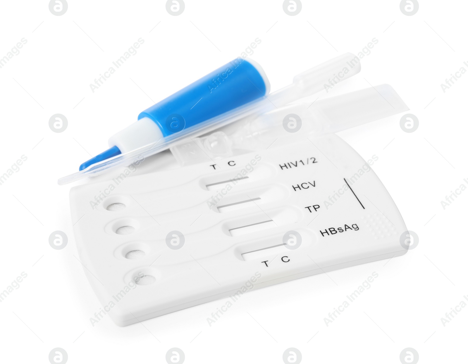 Photo of Disposable express test kit for hepatitis on white background