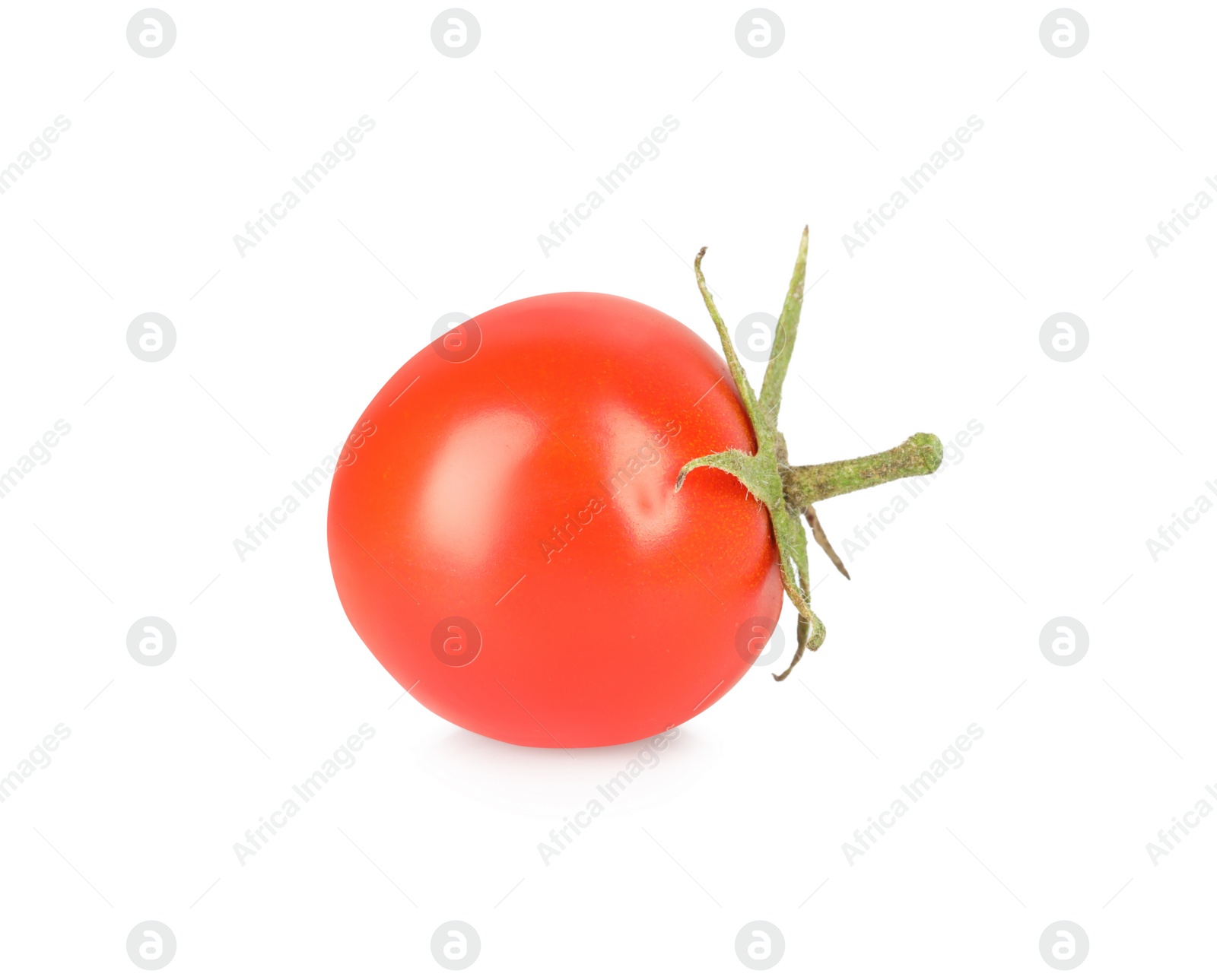 Photo of One ripe cherry tomato isolated on white