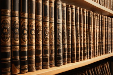 Image of Collection of old books on shelf in library