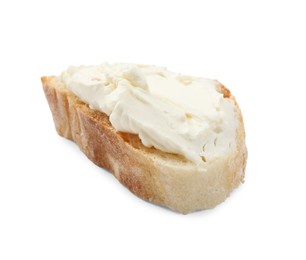 Photo of Bread with cream cheese on white background