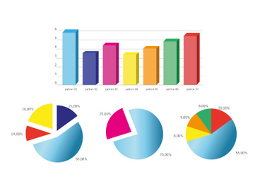 Illustration of Different colorful graphs with statistic information. Illustration 