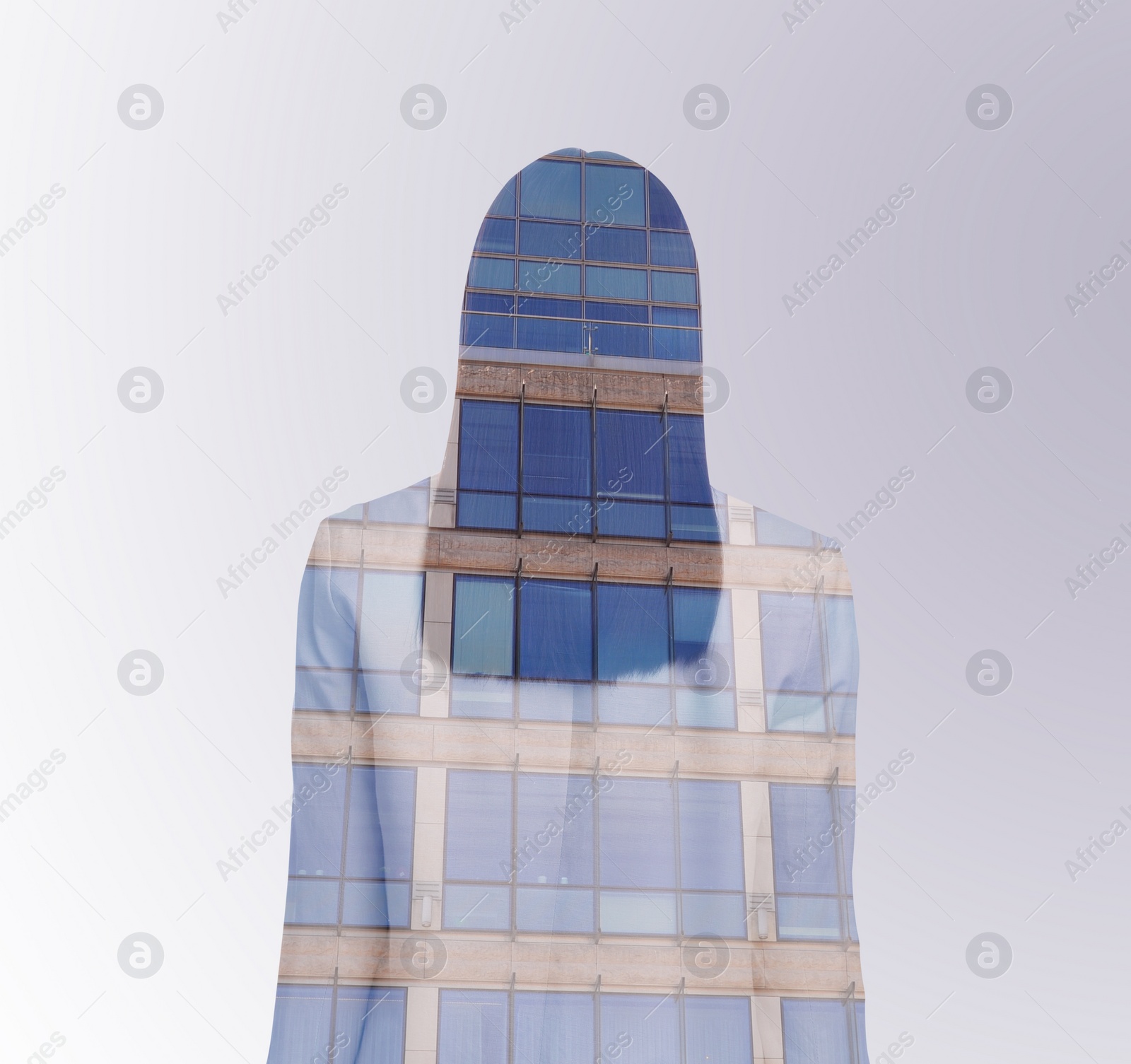 Image of Double exposure of businesswoman and office building