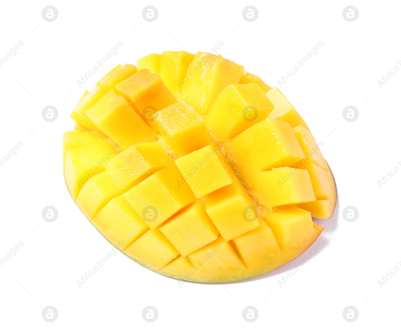 Photo of Fresh juicy mango half isolated on white