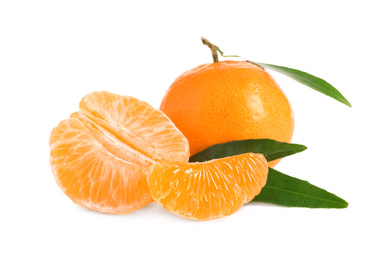 Fresh ripe juicy tangerines isolated on white