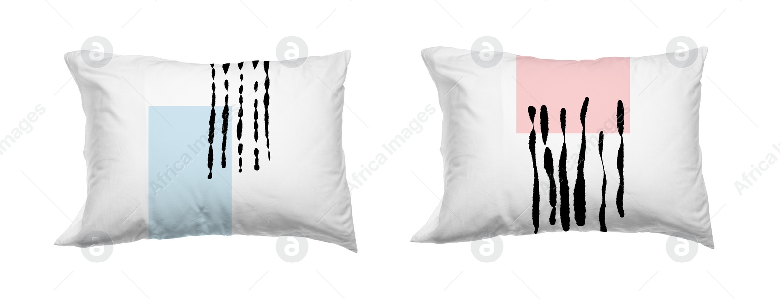 Image of Soft pillows with stylish prints isolated on white