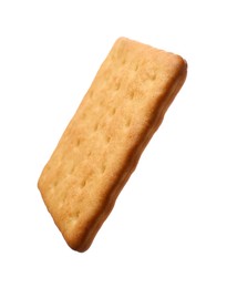 Photo of Tasty dry square cracker isolated on white