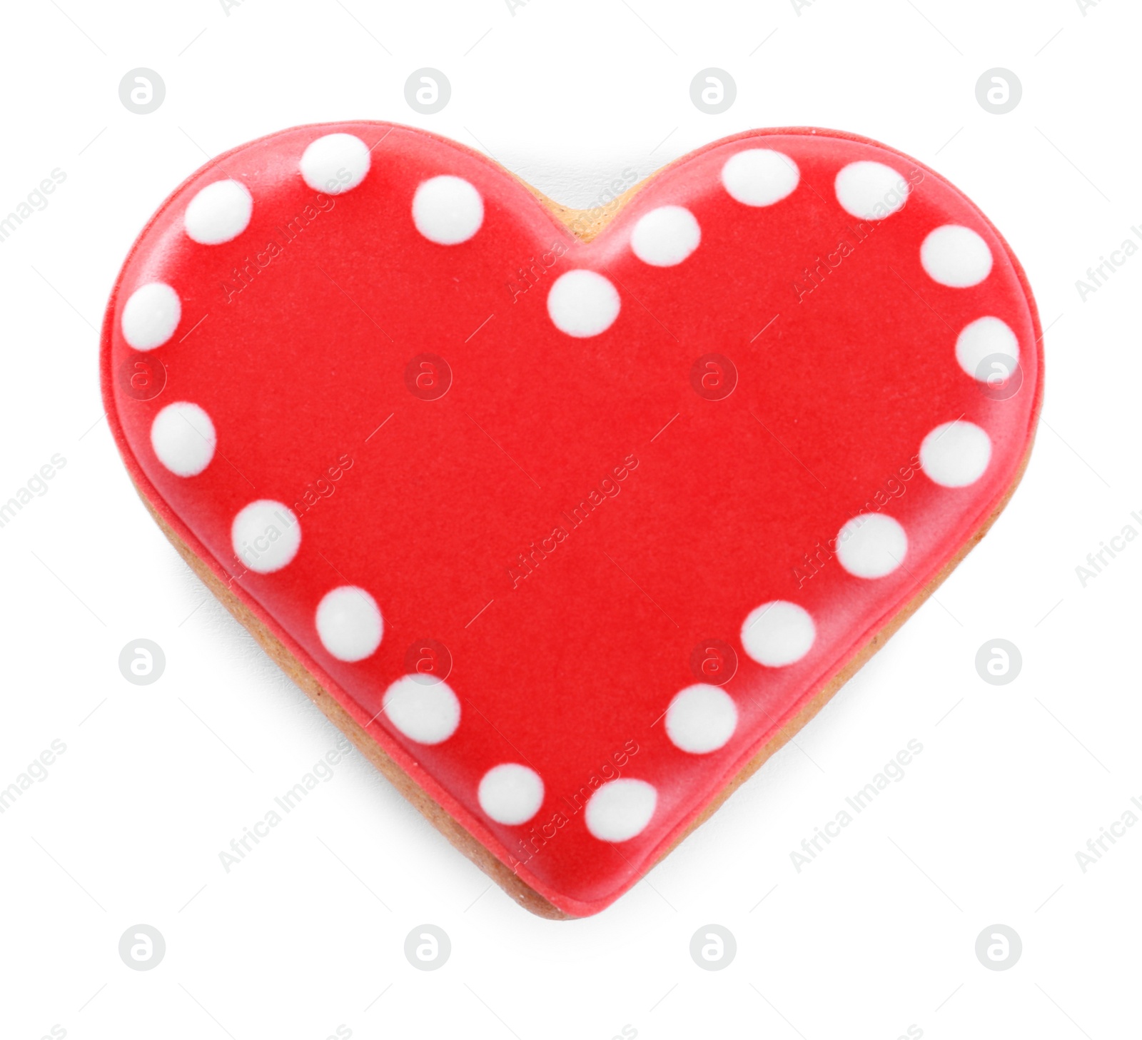 Photo of Beautiful heart shaped cookie on white background, top view. Valentine's day treat