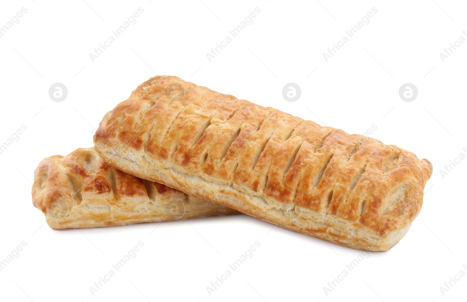 Photo of Fresh tasty puff pastry on white background