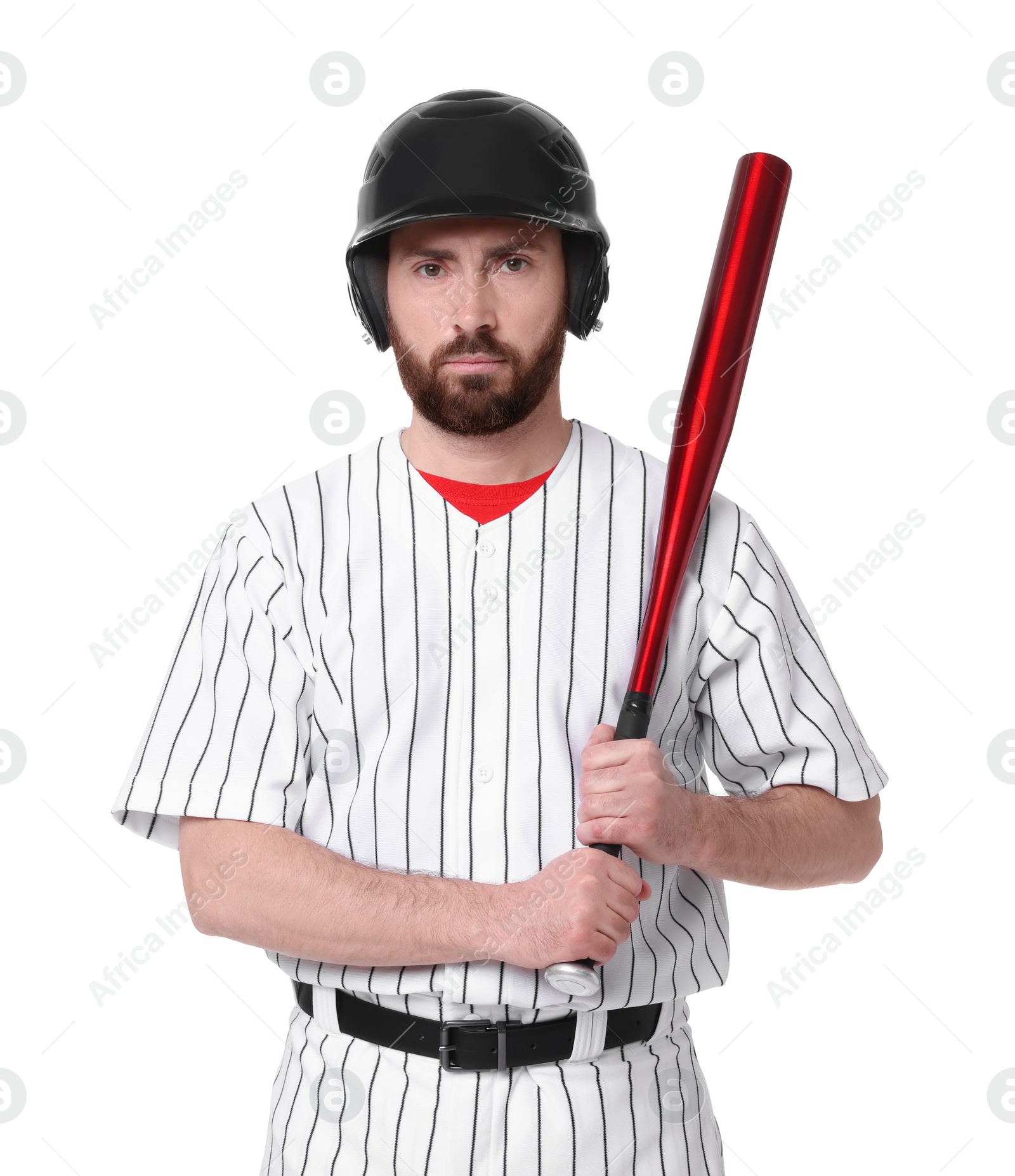 Photo of Baseball player with bat on white background