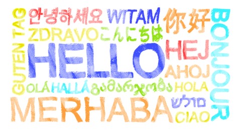 Illustration of Greeting words in different foreign languages on white background