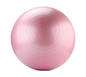 Photo of One pink fitness ball isolated on white. Sport equipment