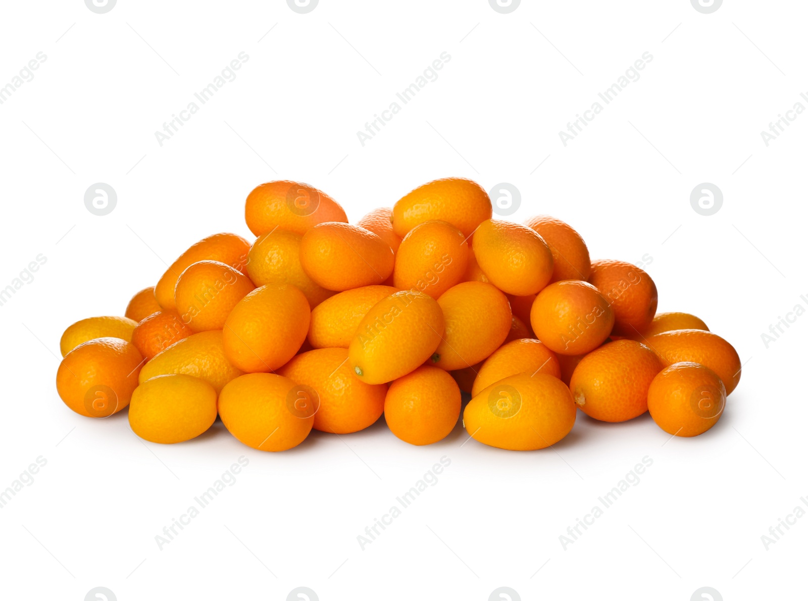 Photo of Fresh ripe kumquats on white background. Exotic fruit