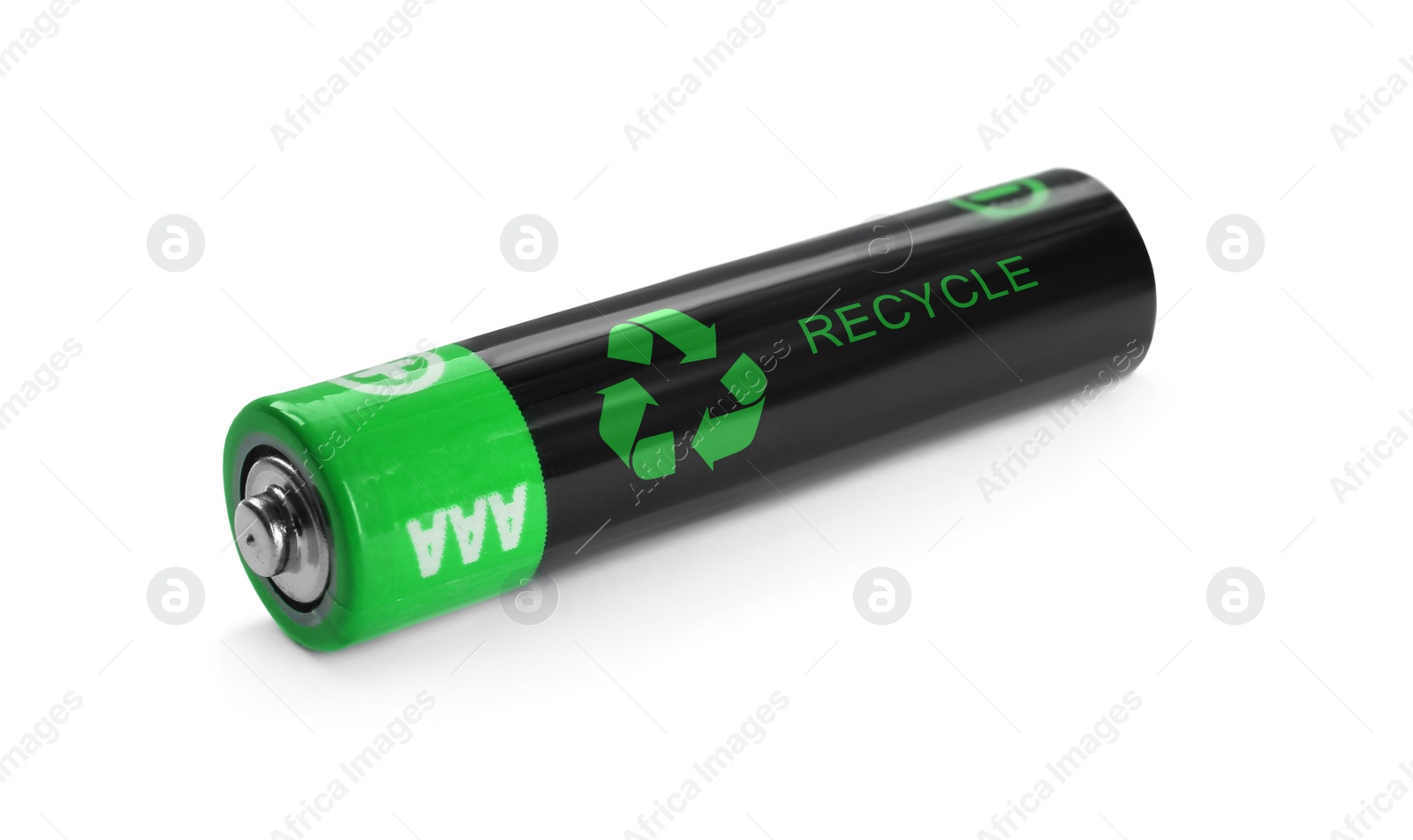 Image of Battery with recycle symbol isolated on white