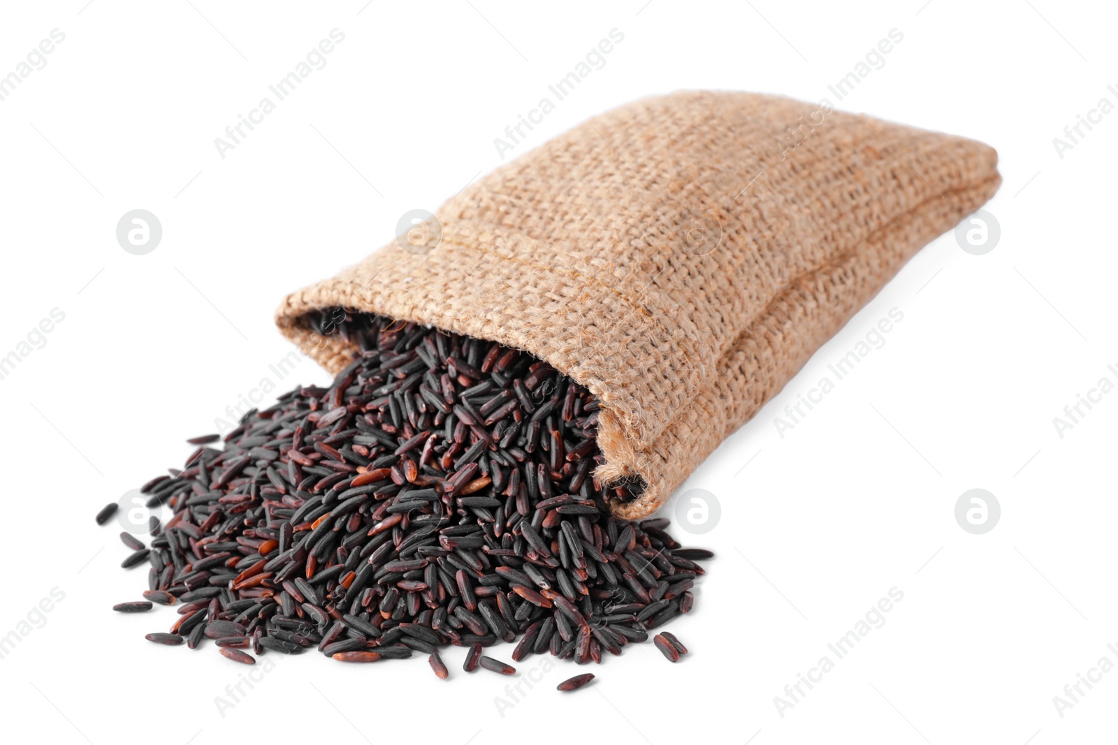 Photo of Bag of brown rice isolated on white