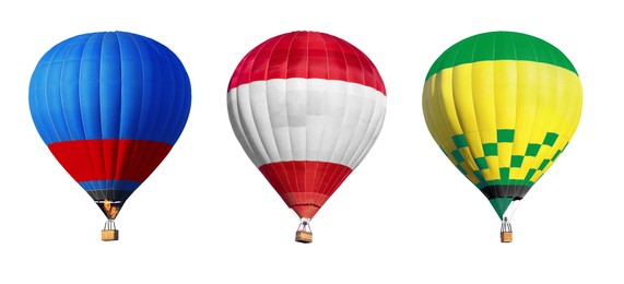 Image of Bright hot-air balloons on white background, set