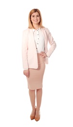 Photo of Full length portrait of businesswoman posing on white background