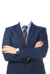 Image of Formal wear replacement template for passport photo or other documents. Headless businessman in jacket and shirt with necktie isolated on white