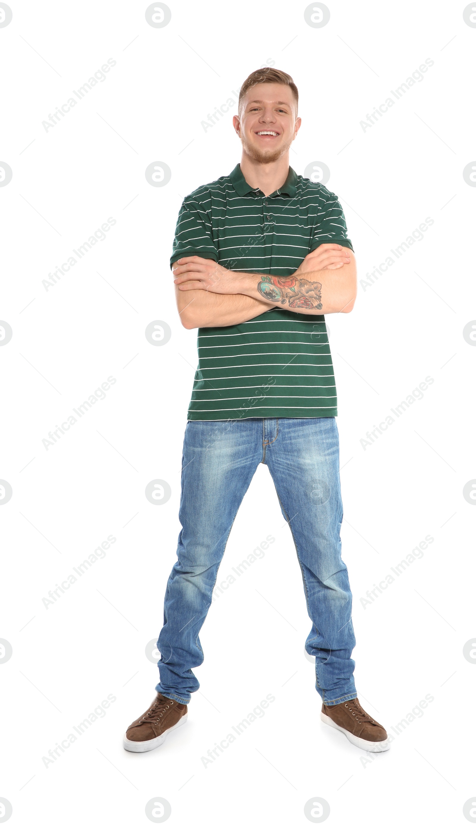 Photo of Full length portrait of handsome young man on white background