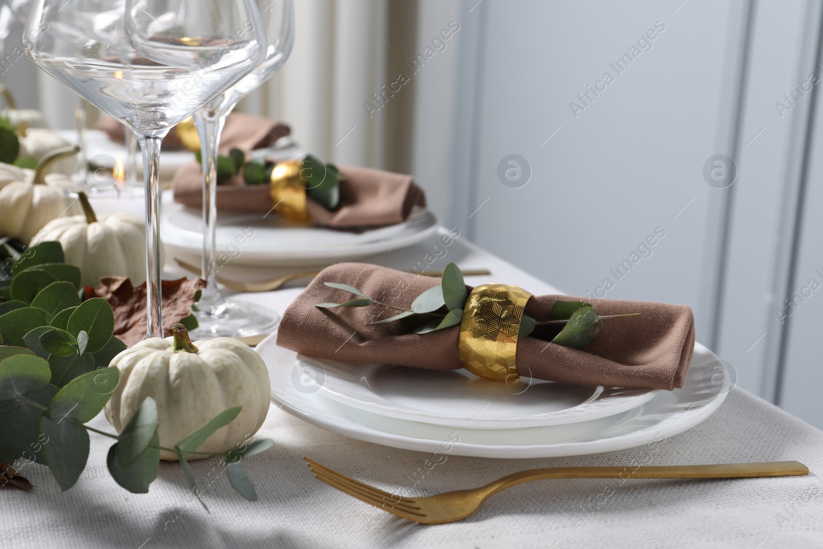 Photo of Beautiful autumn table setting with floral decor