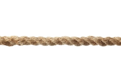 Photo of Hemp rope on white background. Organic material