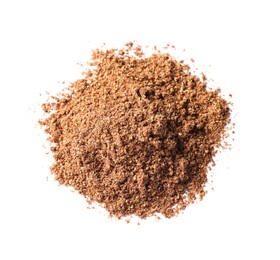 Heap of aromatic caraway (Persian cumin) powder isolated on white, top view