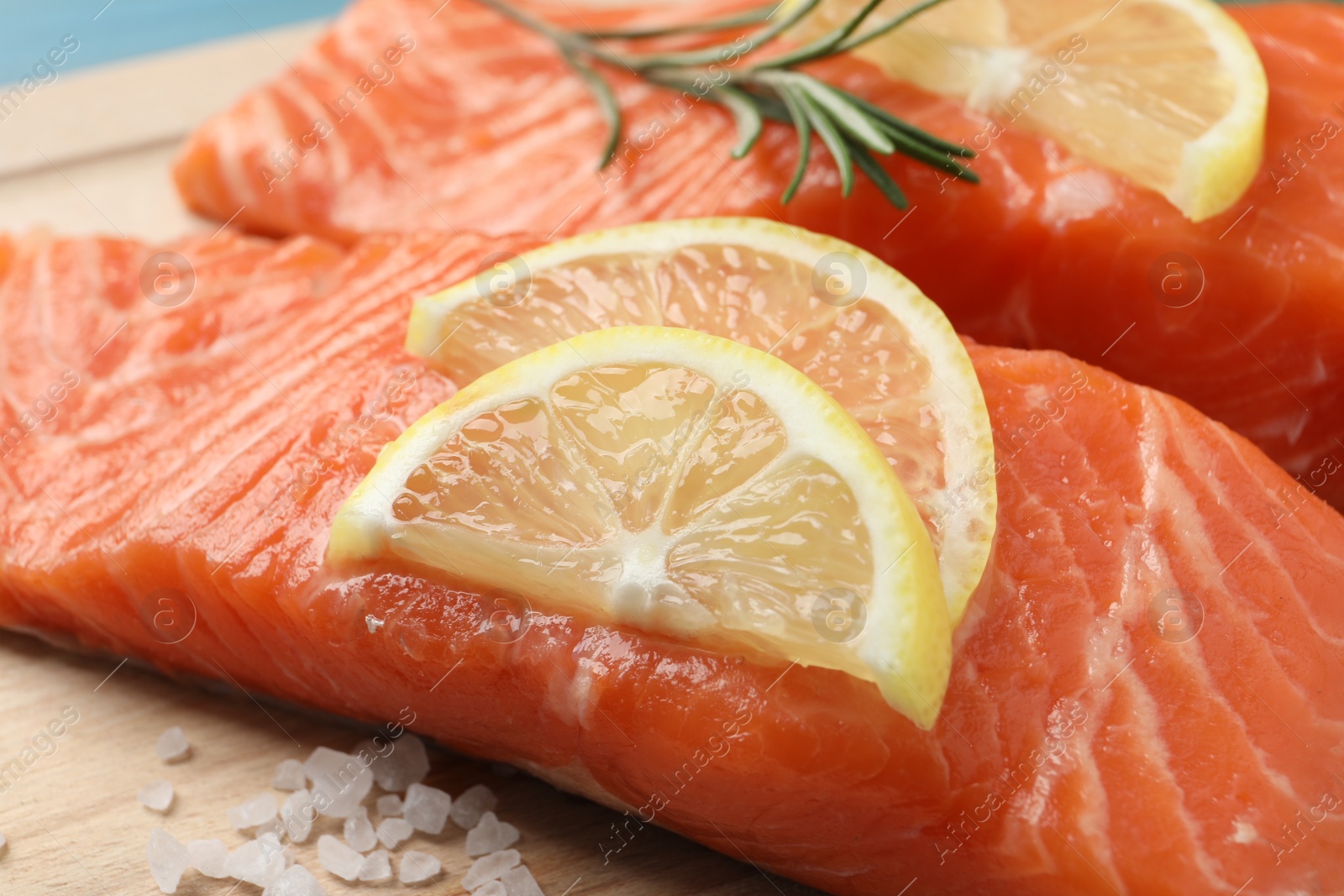 Photo of Fresh salmon and ingredients for marinade, closeup