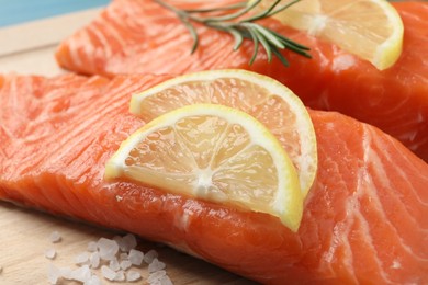 Fresh salmon and ingredients for marinade, closeup