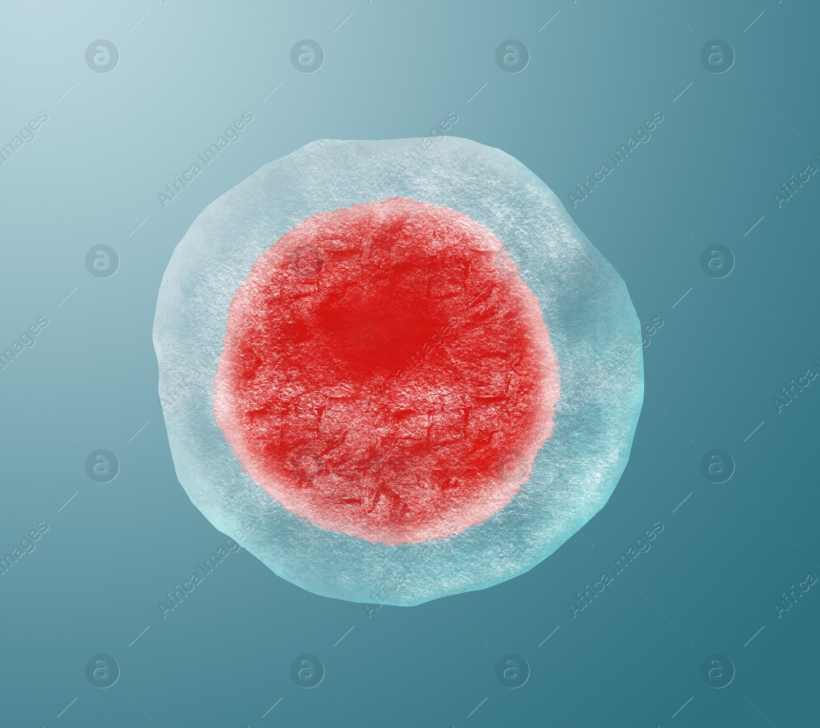 Illustration of Cryopreservation of genetic material. Ovum on light blue background, frost effect