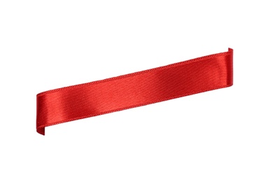 Photo of Elegant red satin ribbon on white background