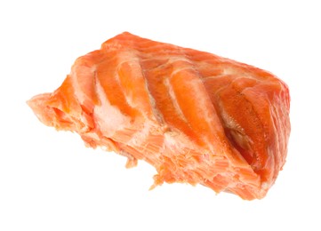 Piece of tasty grilled salmon isolated on white