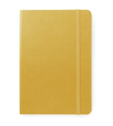 Yellow notebook isolated on white, top view