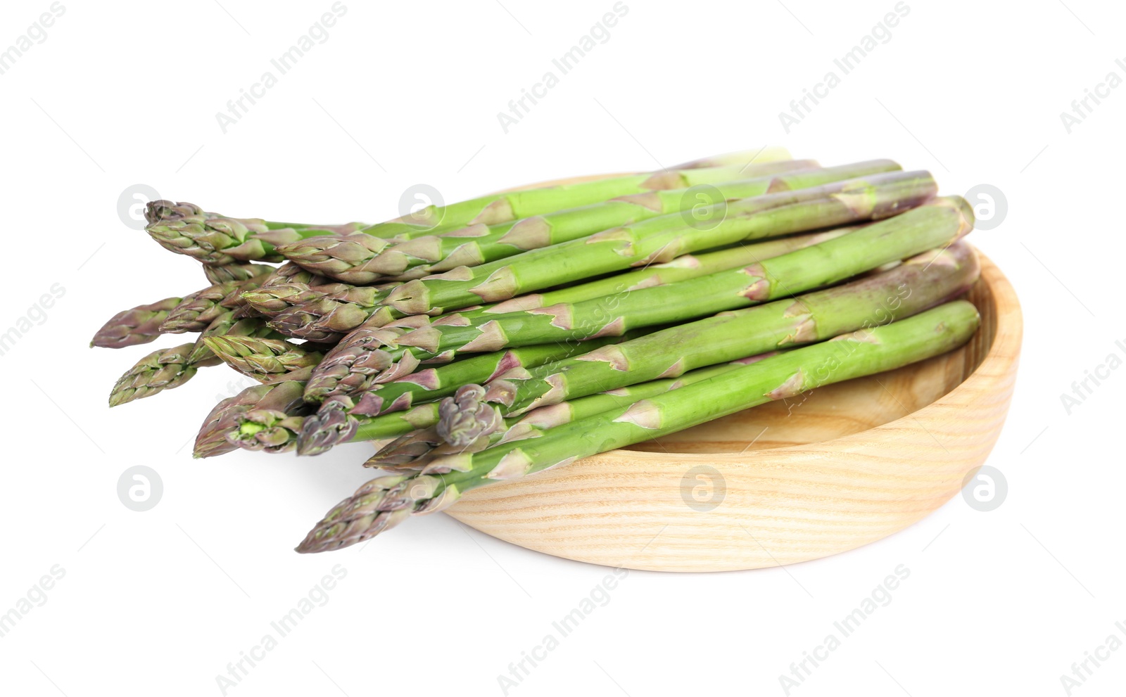 Photo of Fresh raw asparagus isolated on white. Healthy eating