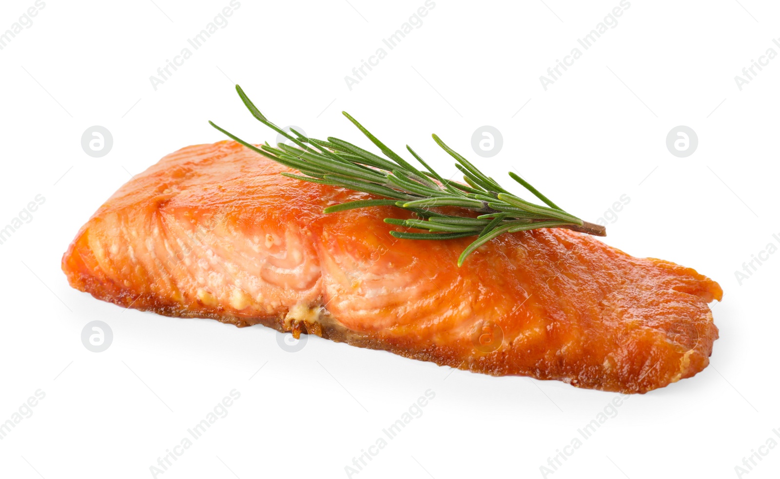 Photo of Delicious roasted fish with rosemary isolated on white