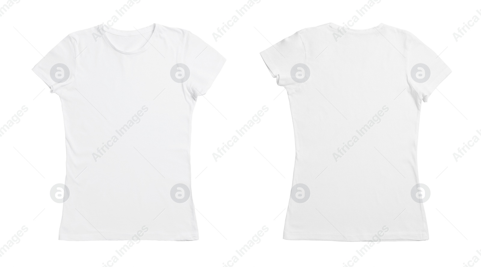 Image of T-shirt with space for design isolated on white. Back and front views