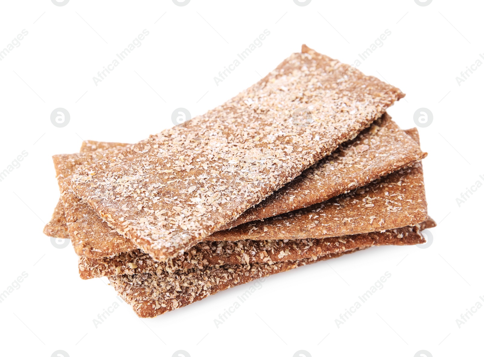 Photo of Stack of fresh crunchy rye crispbreads isolated on white