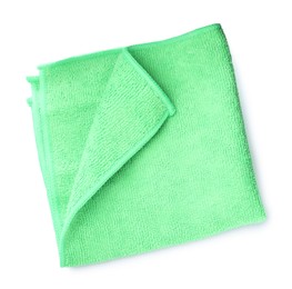 Light green microfiber cloth isolated on white, top view