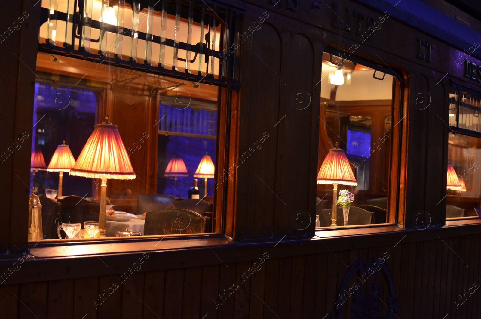 Photo of Utrecht, Netherlands - July 23, 2022: Railway restaurant car at Spoorwegmuseum, view through window