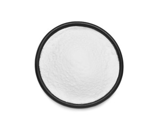 Bowl of natural starch isolated on white, top view