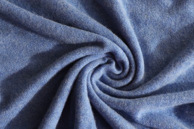 Photo of Beautiful blue fabric as background, top view